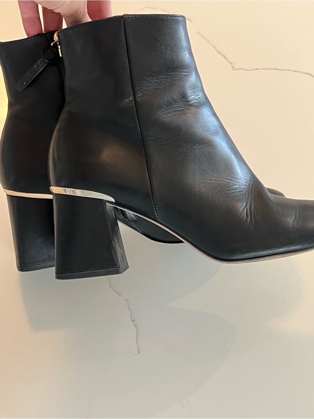 Ted Baker Black Leather Ankle Booties with Block Heel